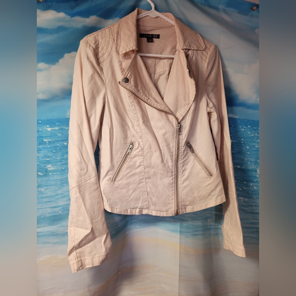 Level‎ 99 Light Pink Linen Moto Jacket Women's Size Small